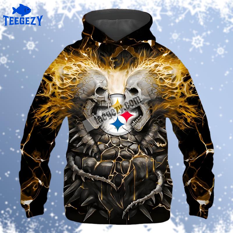Pittsburgh Steelers Skull Unleash Yellow Black Cool 3D Hoodie Pittsburgh Steelers Skull Unleash Yellow Black Cool 3D Hoodie