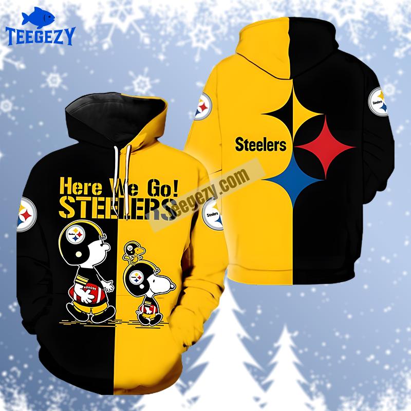 Pittsburgh Steelers Snoopy Charlie Brown Yellow Black 3D Hoodie Pittsburgh Steelers Snoopy Charlie Brown Yellow Black 3D Hoodie