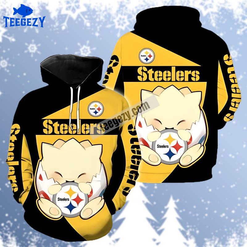 Pittsburgh Steelers Togepi Pokemon Yellow Black 3D Hoodie Pittsburgh Steelers Togepi Pokemon Yellow Black 3D Hoodie