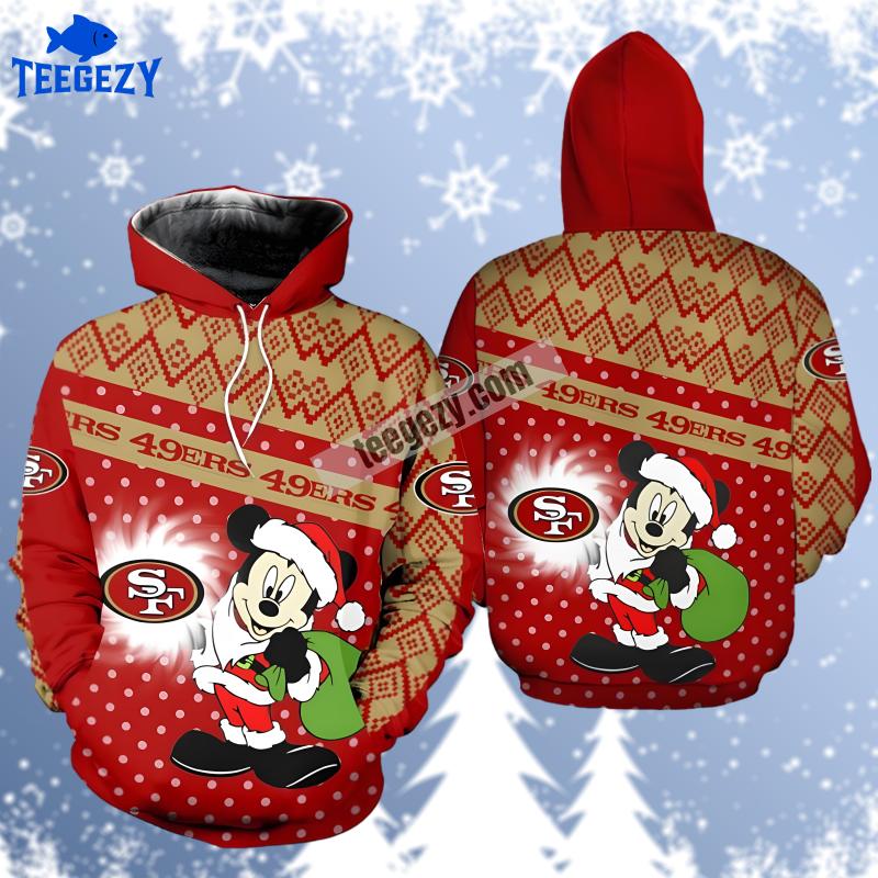 San Francisco 49Ers Christmas Mickey Mouse White Red Print 3D Hoodie San Francisco 49Ers Christmas Mickey Mouse White Red Print 3D Hoodie