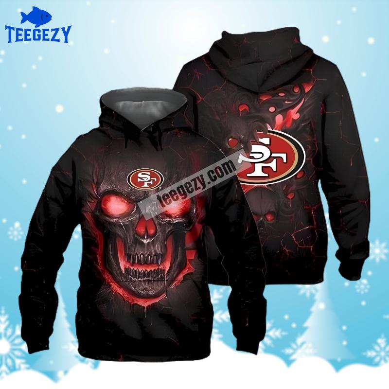 San Francisco 49Ers Lava Skull Black Red Puff Print 3D Hoodie San Francisco 49Ers Lava Skull Black Red Puff Print 3D Hoodie