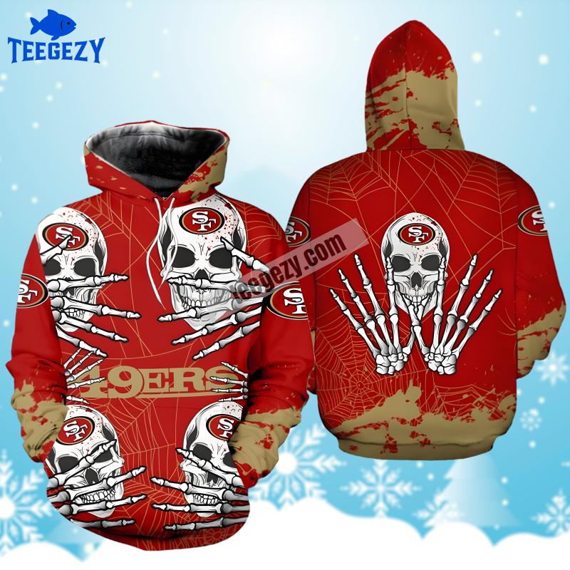 San Francisco 49Ers Skull Halloween Yellow Red Mens 3D Hoodie San Francisco 49Ers Skull Halloween Yellow Red Mens 3D Hoodie