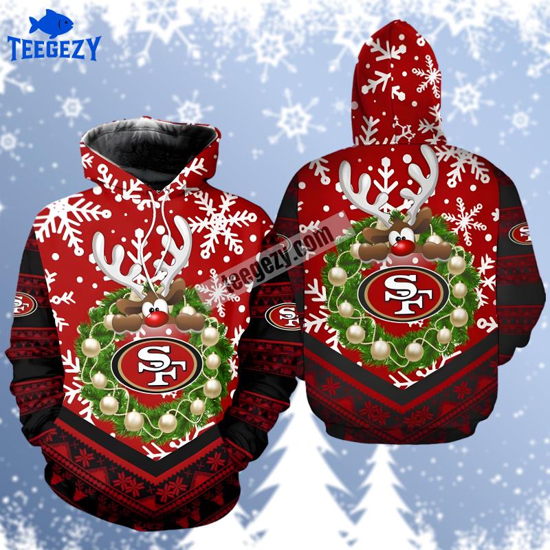San Francisco 49Ers Wreath Reindeer Red Youth 3D Hoodie San Francisco 49Ers Wreath Reindeer Red Youth 3D Hoodie