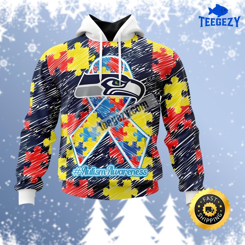 Seattle Seahawks Autism Puzzle Ribbon Blue For Sale 3D Hoodie Seattle Seahawks Autism Puzzle Ribbon Blue For Sale 3D Hoodie