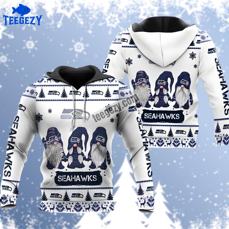 Seattle Seahawks Christmas Gnomes White Blue Novelty 3D Hoodie Seattle Seahawks Christmas Gnomes White Blue Novelty 3D Hoodie
