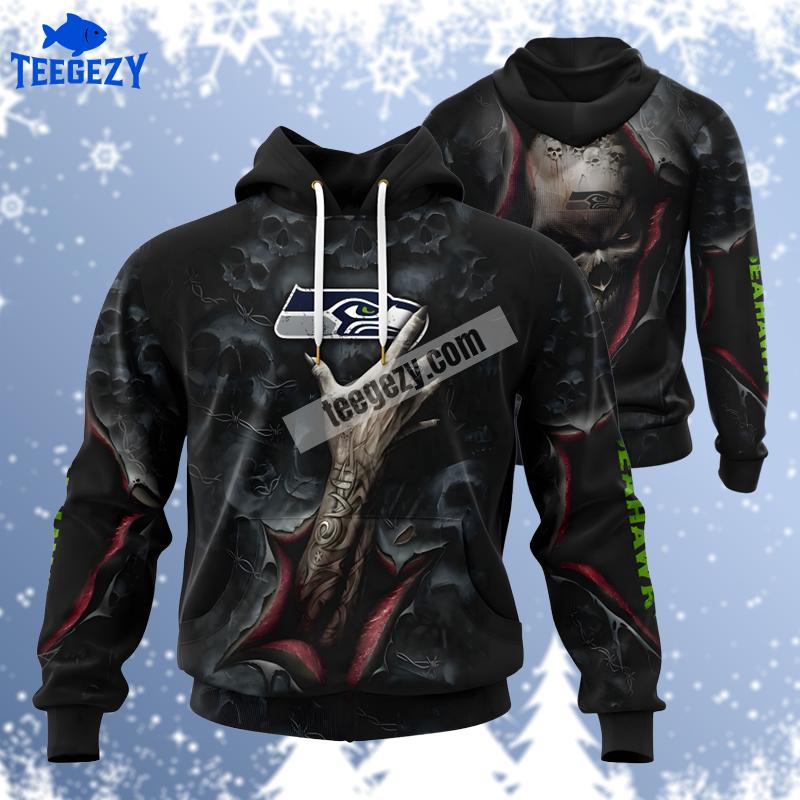 Seattle Seahawks Devils Hand Black Zipper 3D Hoodie Seattle Seahawks Devils Hand Black Zipper 3D Hoodie