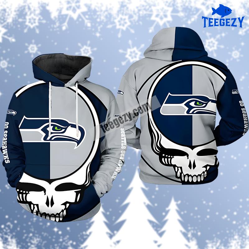 Seattle Seahawks Grateful Dead Grey Blue Design 3D Hoodie Seattle Seahawks Grateful Dead Grey Blue Design 3D Hoodie