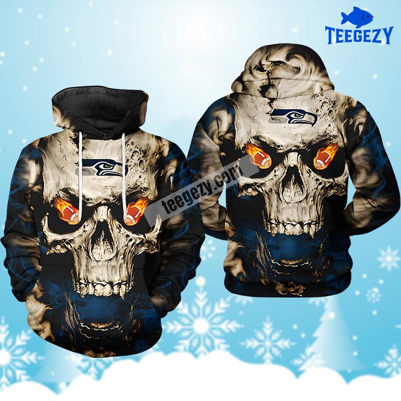 Seattle Seahawks Skull Grey Blue Pullover 3D Hoodie Seattle Seahawks Skull Grey Blue Pullover 3D Hoodie