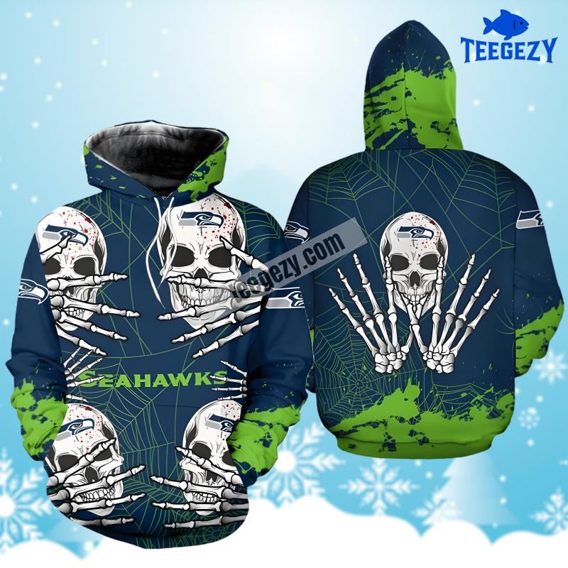 Seattle Seahawks Skull Halloween Green Blue Cool 3D Hoodie Seattle Seahawks Skull Halloween Green Blue Cool 3D Hoodie