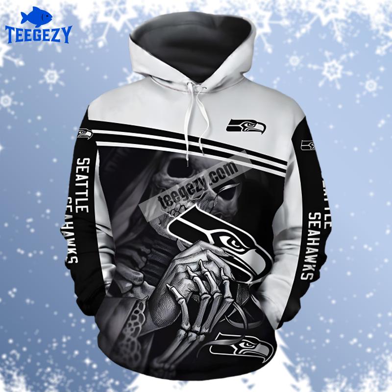 Seattle Seahawks Skull Halloween Grey Black Youth 3D Hoodie Seattle Seahawks Skull Halloween Grey Black Youth 3D Hoodie