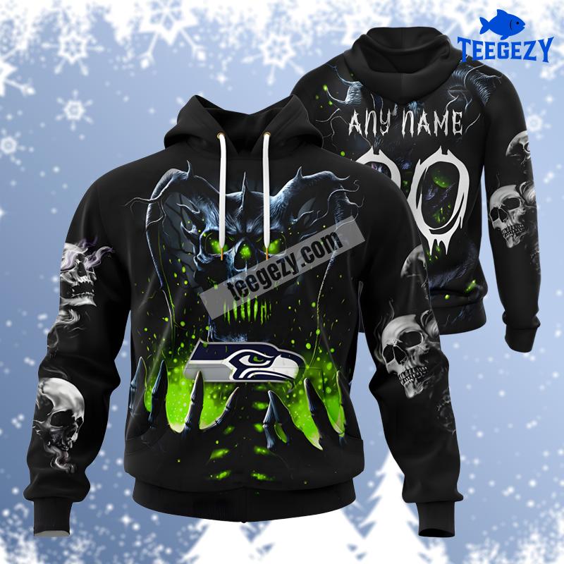 Seattle Seahawks Skull Power Rise Black Green Graphic 3D Hoodie Seattle Seahawks Skull Power Rise Black Green Graphic 3D Hoodie