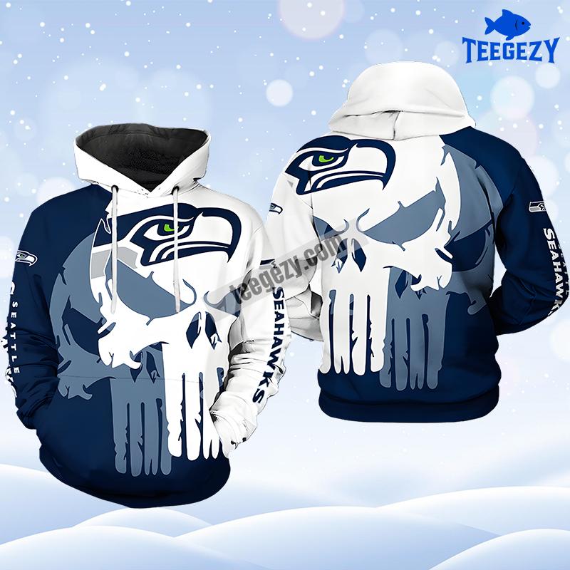 Seattle Seahawks Skull White Blue 3D Mens Hoodie Seattle Seahawks Skull White Blue 3D Mens Hoodie
