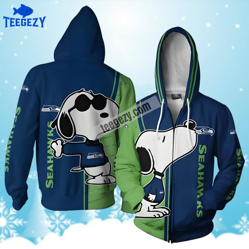 Seattle Seahawks Snoopy Christmas Blue Novelty 3D Hoodie Seattle Seahawks Snoopy Christmas Blue Novelty 3D Hoodie