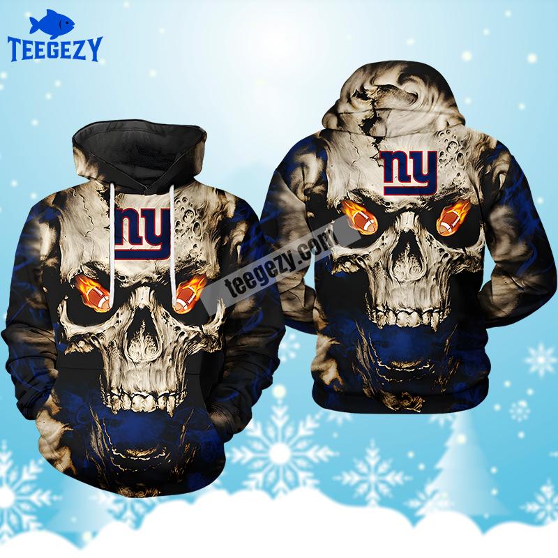 Skull New York Giants Grey Blue 3D Realistic Hoodie Skull New York Giants Grey Blue 3D Realistic Hoodie