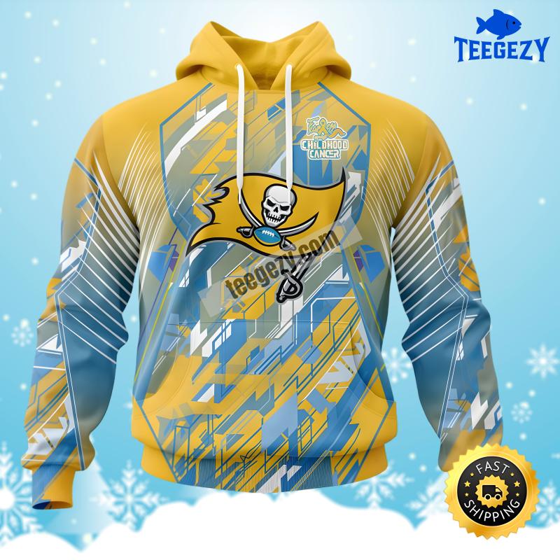 Tampa Bay Buccaneers Childhood Cancers Blue Yellow 3D Hoodie Tampa Bay Buccaneers Childhood Cancers Blue Yellow 3D Hoodie