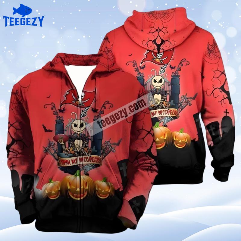Tampa Bay Buccaneers Jack Skellington Pumpkin Red Black 3D Hoodie Tampa Bay Buccaneers Jack Skellington Pumpkin Red Black 3D Hoodie