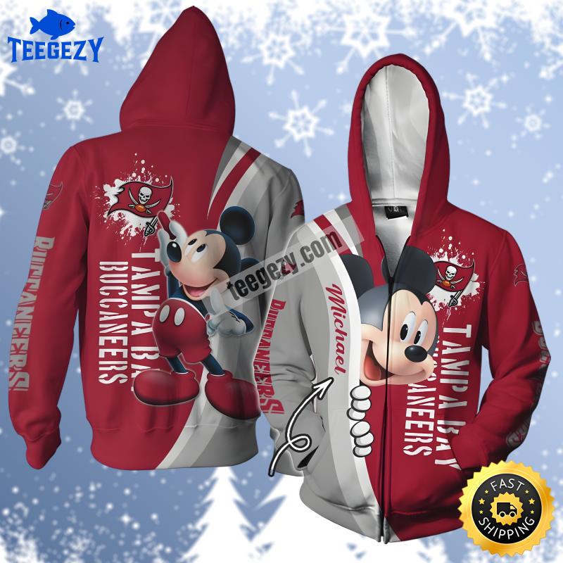 Tampa Bay Buccaneers Mickey Mouse Personalized Red Grey 3D Hoodie Tampa Bay Buccaneers Mickey Mouse Personalized Red Grey 3D Hoodie