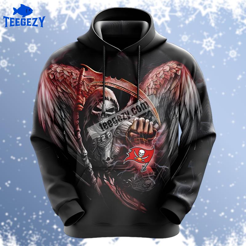Tampa Bay Buccaneers Skull Spreads Wings Red Black 3D Hoodie Tampa Bay Buccaneers Skull Spreads Wings Red Black 3D Hoodie