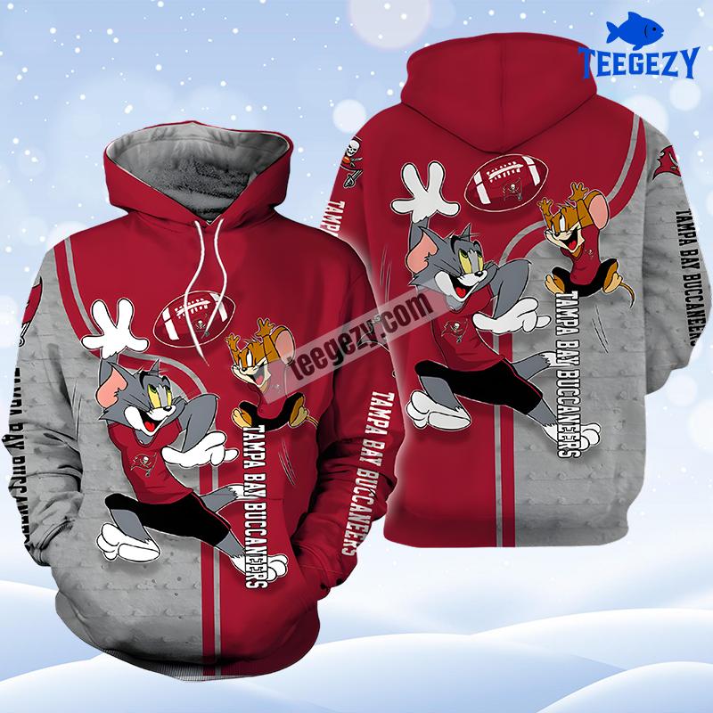 Tampa Bay Buccaneers Tom And Jerry Red Grey 3D Hoodie Tampa Bay Buccaneers Tom And Jerry Red Grey 3D Hoodie