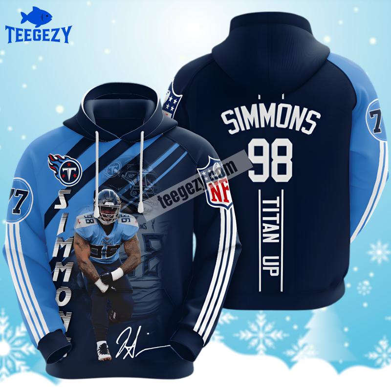 Tennessee Titans Jeffery Simmons Player Blue 3D Hoodie Tennessee Titans Jeffery Simmons Player Blue 3D Hoodie