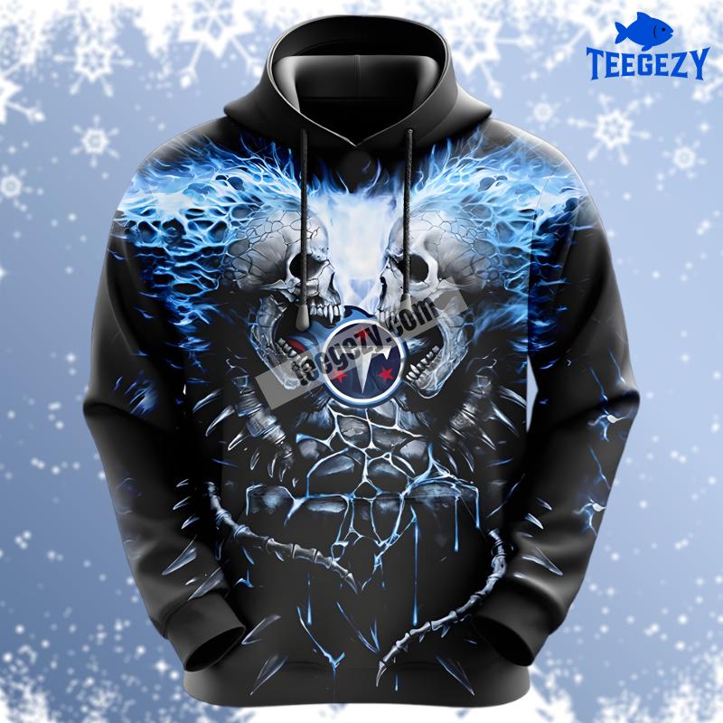 Tennessee Titans Logo With Two Skulls Black Blue 3D Hoodie Tennessee Titans Logo With Two Skulls Black Blue 3D Hoodie