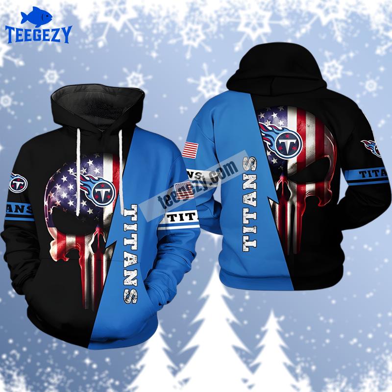 Tennessee Titans Skull America Flag Blue Design 3D Hoodie Tennessee Titans Skull America Flag Blue Design 3D Hoodie
