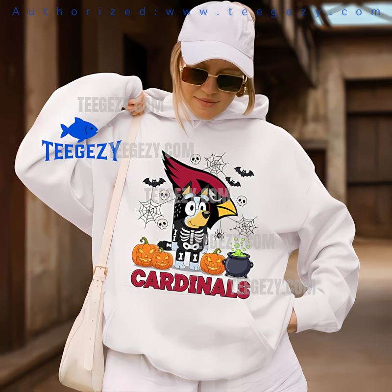 Arizona Cardinals Bingo And Bluey Halloween Skeleton Pumpkin Hoodie Arizona Cardinals Bingo And Bluey Halloween Skeleton Pumpkin Hoodie