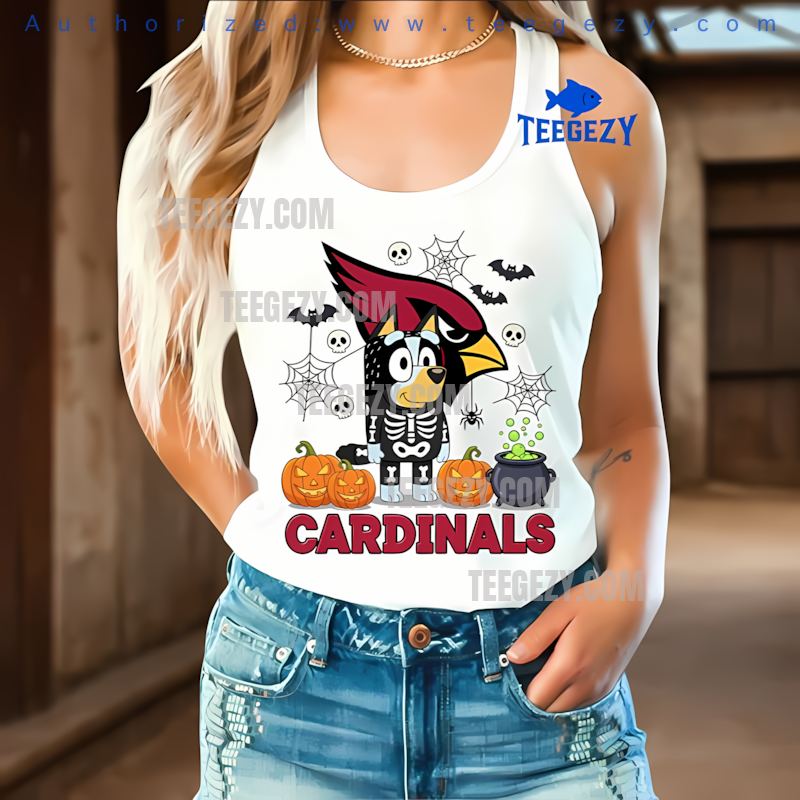 Arizona Cardinals Bingo And Bluey Halloween Skeleton Pumpkin Tanktop Arizona Cardinals Bingo And Bluey Halloween Skeleton Pumpkin Tanktop