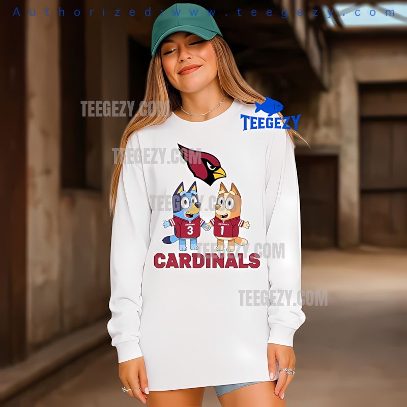 Arizona Cardinals Bluey And Bingo Holding Hands Holiday Long Sleeve Arizona Cardinals Bluey And Bingo Holding Hands Holiday Long Sleeve