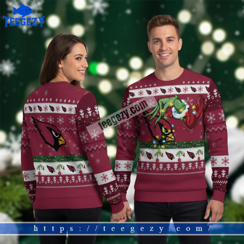 Arizona Cardinals Grinch Hand Light Red Funny Ugly Christmas Sweater Arizona Cardinals Grinch Hand Light Red Funny Ugly Christmas Sweater