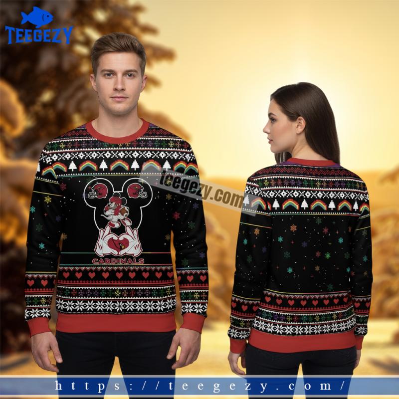 Arizona Cardinals Mickey Mouse Heart Black Naughty Ugly Sweater Arizona Cardinals Mickey Mouse Heart Black Naughty Ugly Sweater