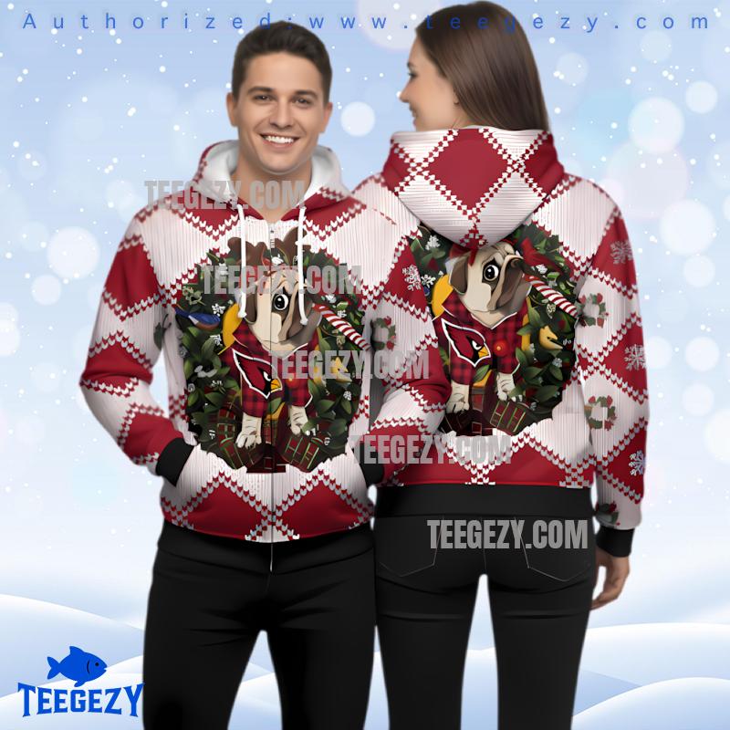 Arizona Cardinals Pug Dog Xmas 3D Ugly Pullover Hoodie Arizona Cardinals Pug Dog Xmas 3D Ugly Pullover Hoodie