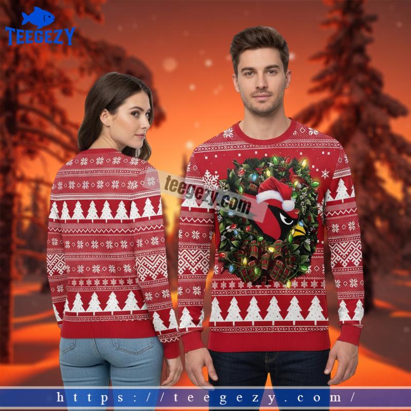 Arizona Cardinals Wreath Lights Red Best Ugly Christmas Sweater Arizona Cardinals Wreath Lights Red Best Ugly Christmas Sweater