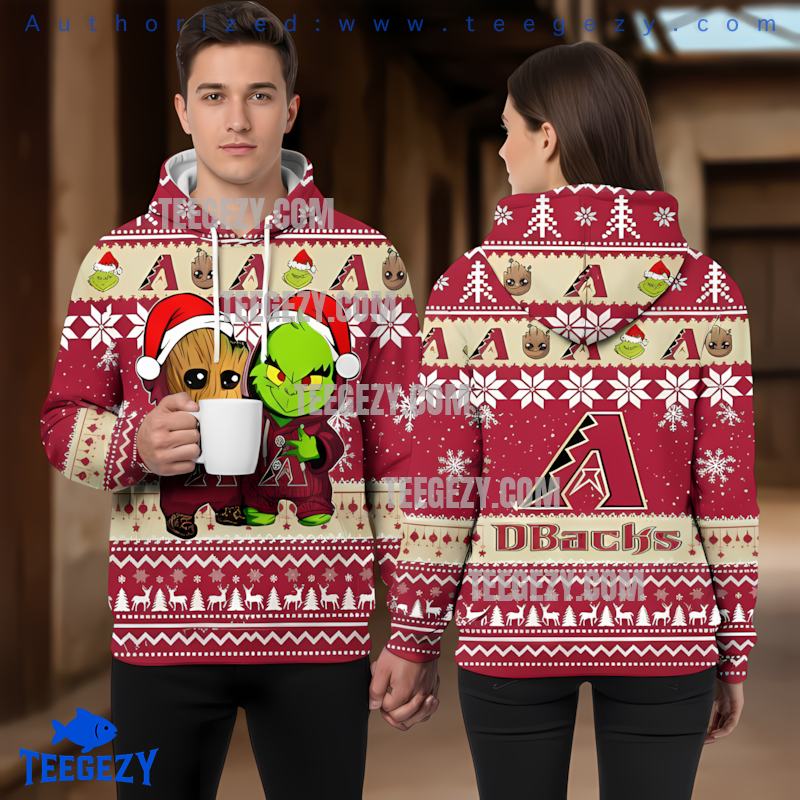 Arizona Diamondbacks Groot And Grinch Ugy 3D Hoodie Zipper Red