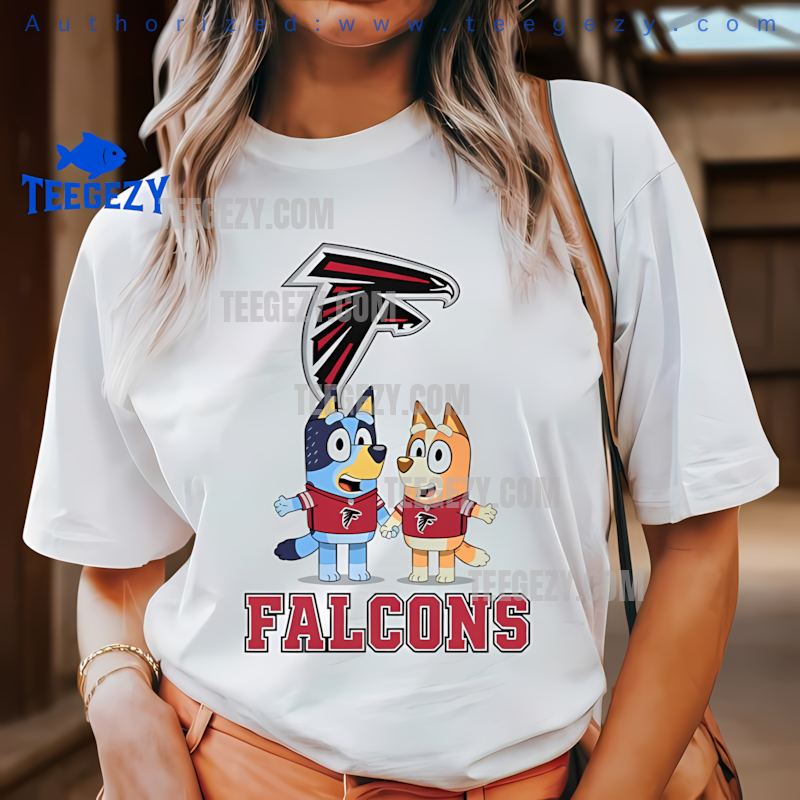 Atlanta Falcons Bingo And Bluey Halloween Skeleton Pumpkin Tee
