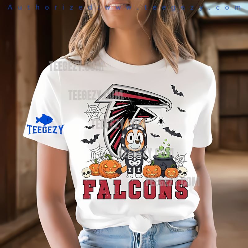 Atlanta Falcons Bluey And Bingo Holding Hands Holiday Shirt