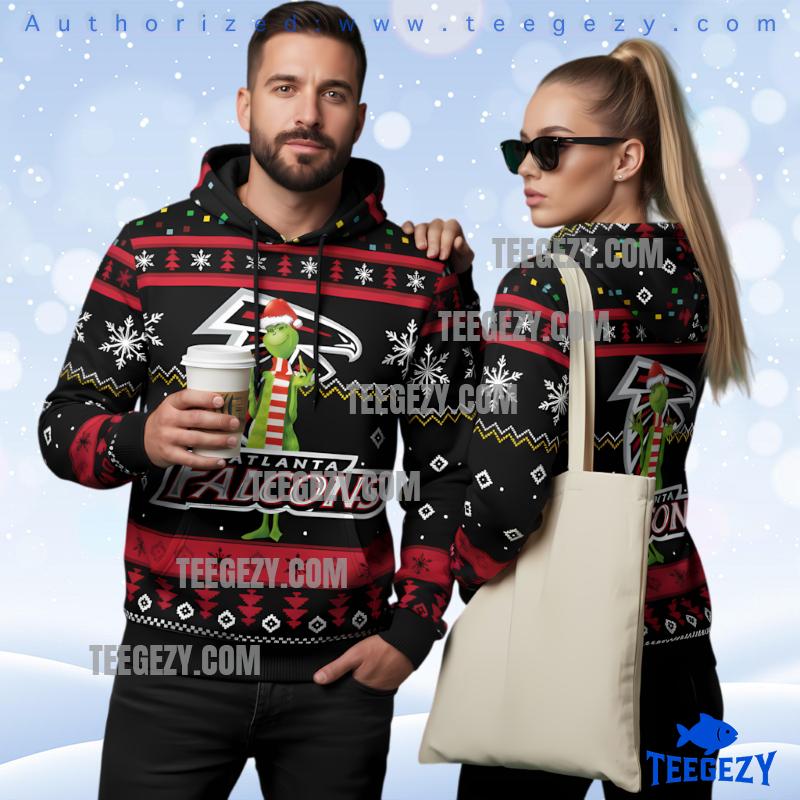 Atlanta Falcons Grinch Santa 3D Ugly Hoodie Printed