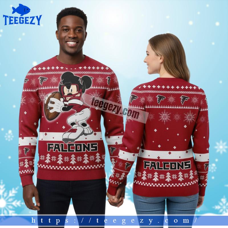Atlanta Falcons Mickey Mouse Player Red Christmas Ugly Sweater Atlanta Falcons Mickey Mouse Player Red Christmas Ugly Sweater