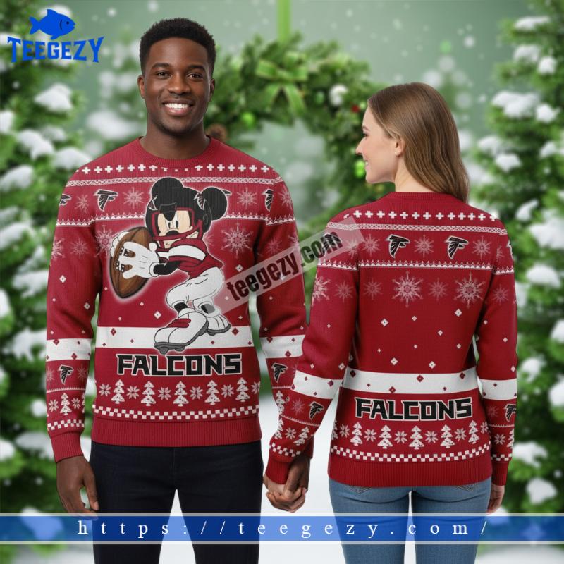 Atlanta Falcons Mickey Mouse Player Red Christmas Ugly Sweater Atlanta Falcons Mickey Mouse Player Red Christmas Ugly Sweater