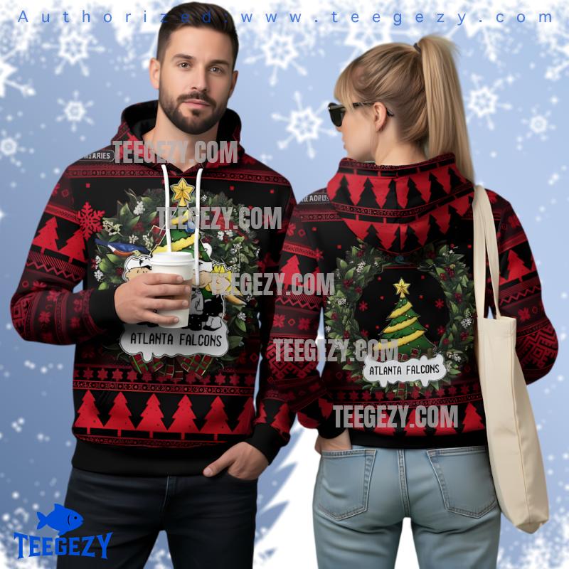 Atlanta Falcons Peanuts Gang Christmas Wreath Sweater
