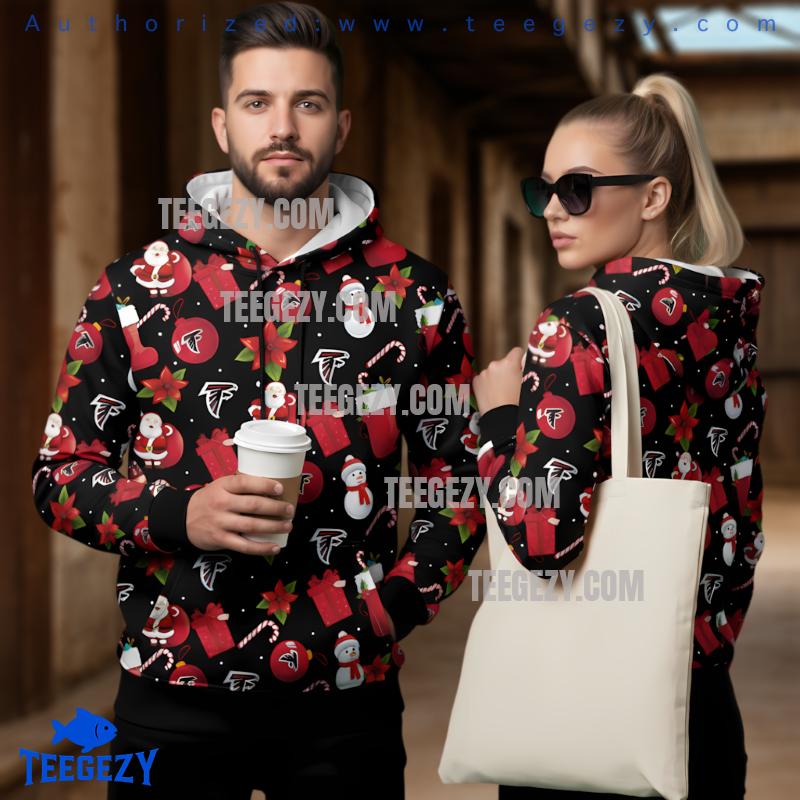 Atlanta Falcons Santa And Snowman 3D Ugly Pullover Hoodie