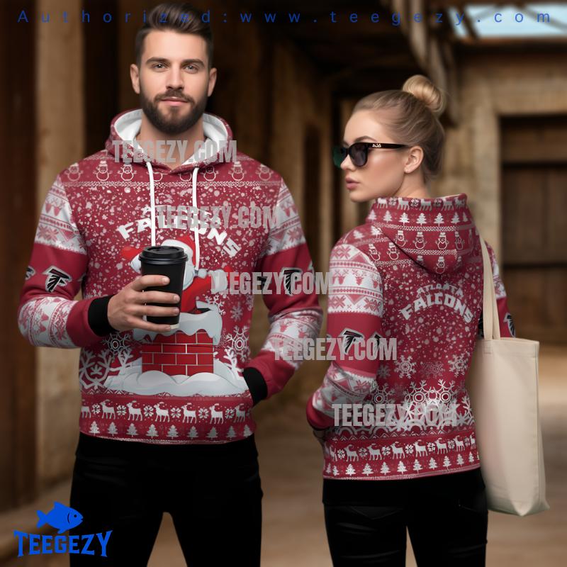 Atlanta Falcons Santa Claus Chimney 3D Ugly Hoodie Zip Up