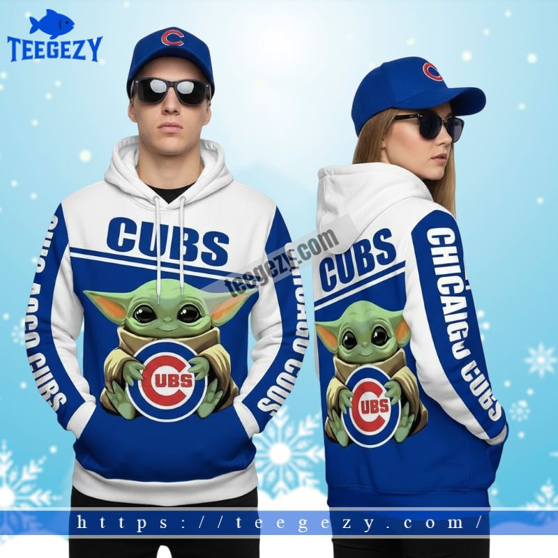 Baby Yoda Chicago Cubs Blue 3D Puff Print Hoodie Baby Yoda Chicago Cubs Blue 3D Puff Print Hoodie