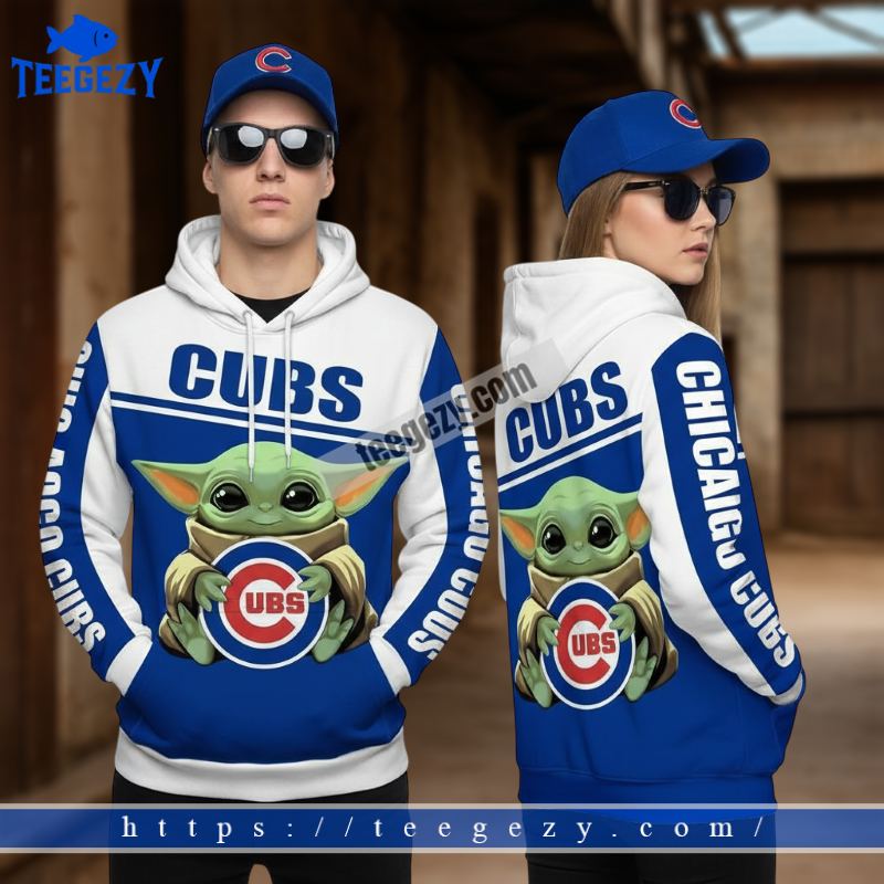 Baby Yoda Chicago Cubs Blue 3D Puff Print Hoodie Baby Yoda Chicago Cubs Blue 3D Puff Print Hoodie