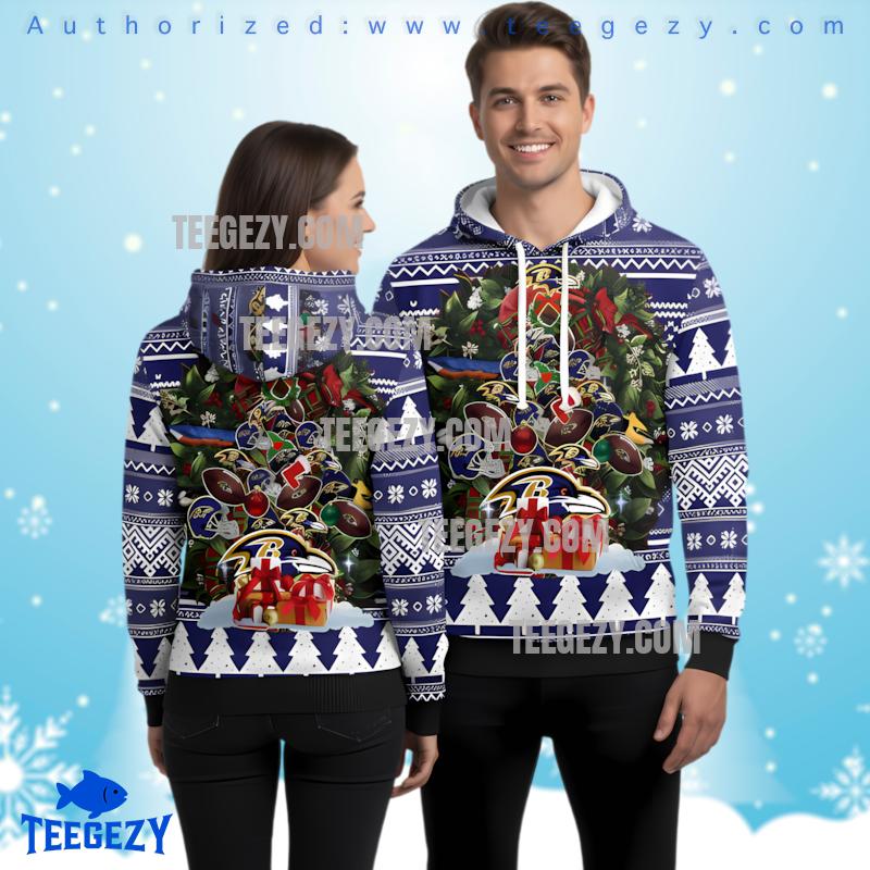 Baltimore Ravens And Xmas Gifts 3D Ugly Hoodie Zip Up Baltimore Ravens And Xmas Gifts 3D Ugly Hoodie Zip Up