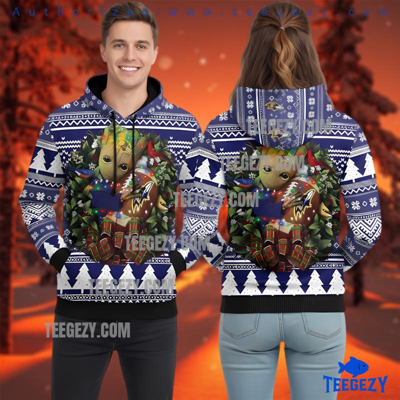 Baltimore Ravens Baby Groot 3D Ugly Pullover Hoodie Baltimore Ravens Baby Groot 3D Ugly Pullover Hoodie