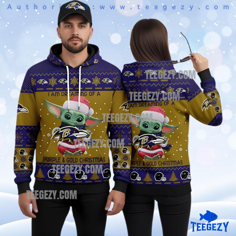 Baltimore Ravens Baby Yoda 3D Ugly Hoodie Print Dream Gold Baltimore Ravens Baby Yoda 3D Ugly Hoodie Print Dream Gold