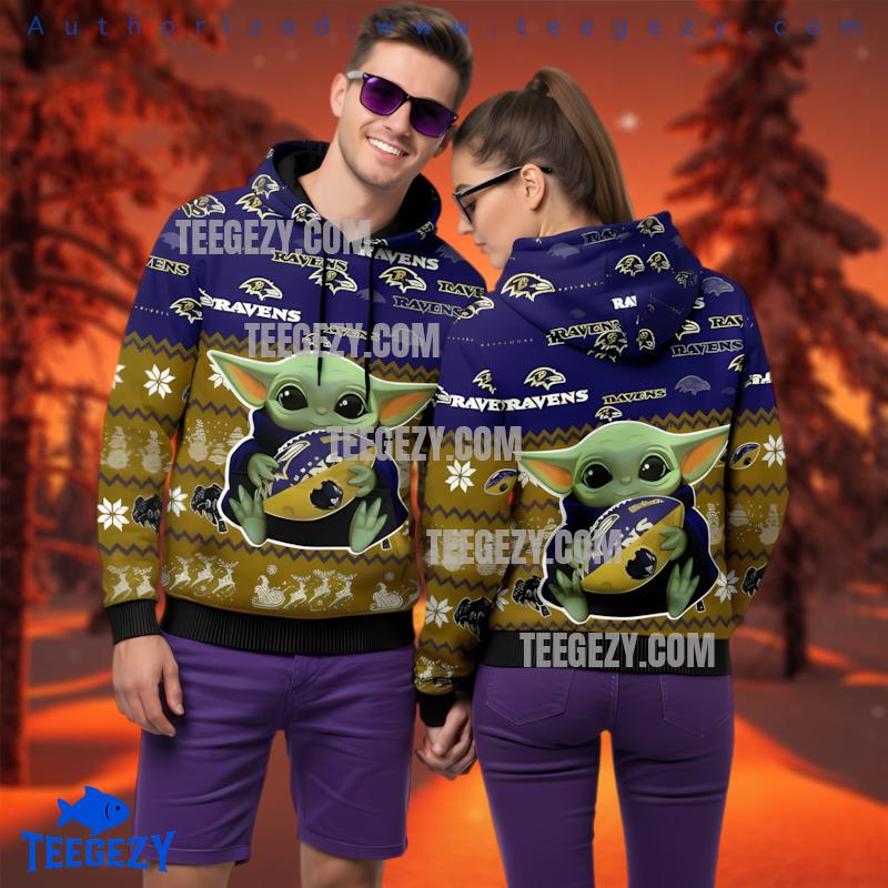 Baltimore Ravens Baby Yoda 3D Ugly Hoodie Printed Xmas Gift Baltimore Ravens Baby Yoda 3D Ugly Hoodie Printed Xmas Gift