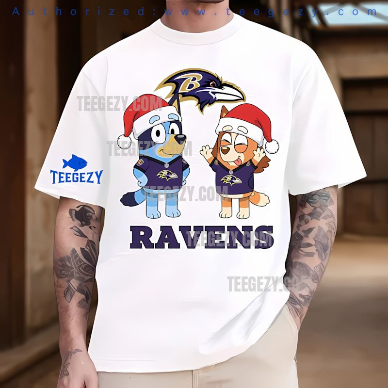Baltimore Ravens Bluey And Bingo Classic Christmas Tee