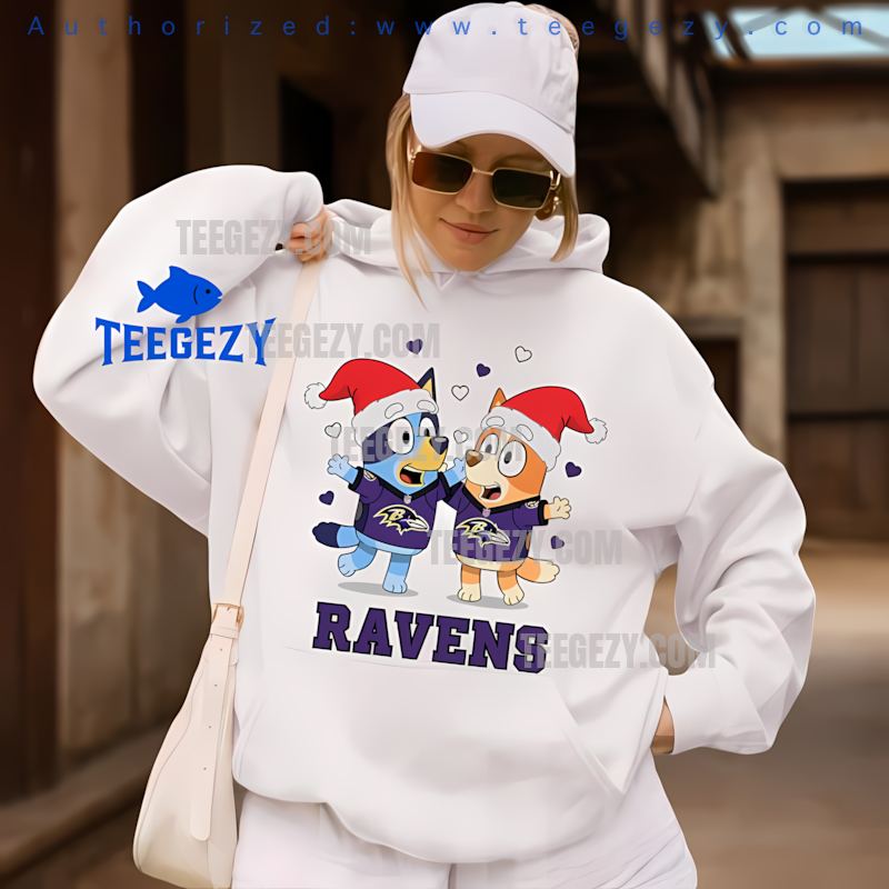 Baltimore Ravens Bluey And Bingo Dancing Christmas Holiday Hoodie Baltimore Ravens Bluey And Bingo Dancing Christmas Holiday Hoodie